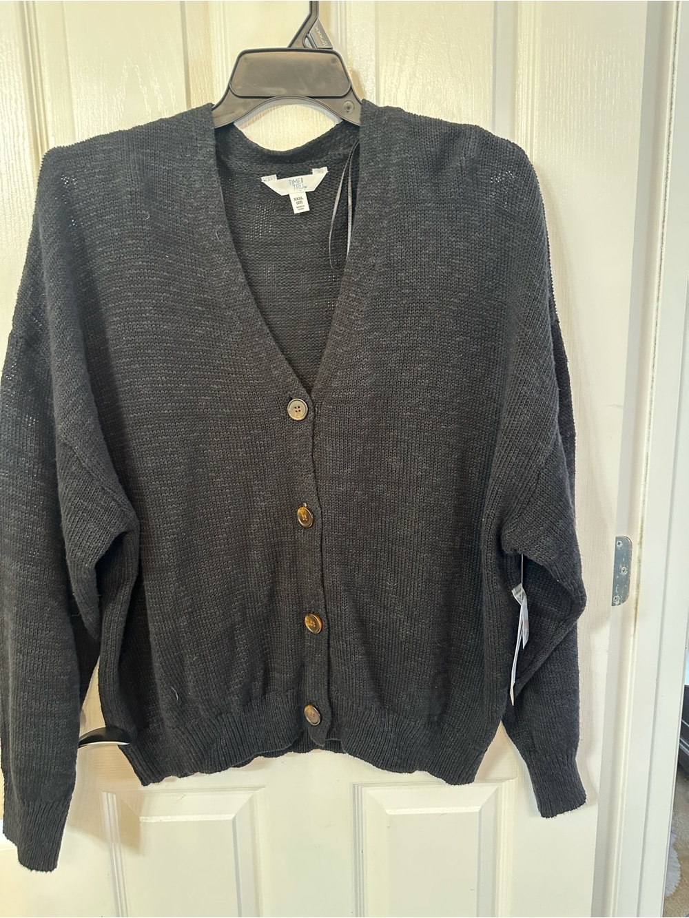 Time and Tru Charcoal Black Button Front Cardigan